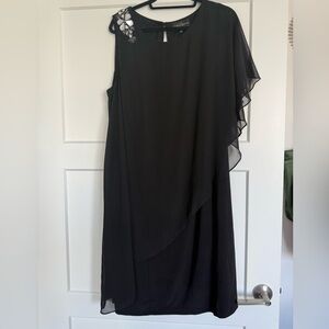 Betsy & Adam Black Asymmetrical Draped Gown - 20W - NWT